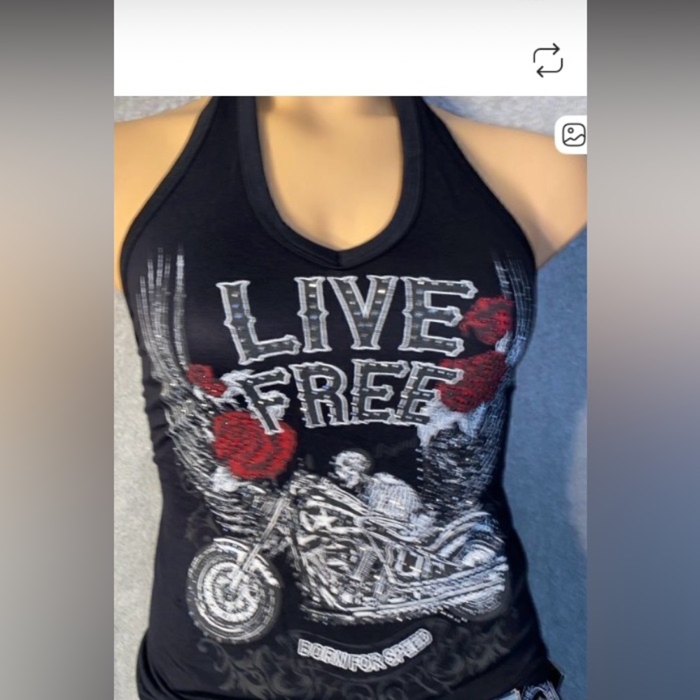 BIKER HALTER. Skeleton riding a bike. There is no longer a tag. Black